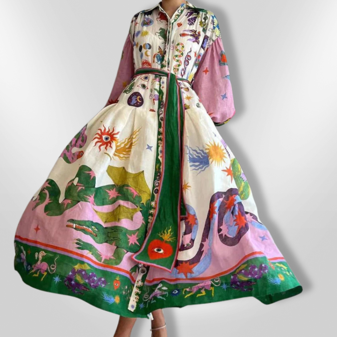 Kvinne Maxi Kjole Med Voluminøse Ermer Og Belte 5