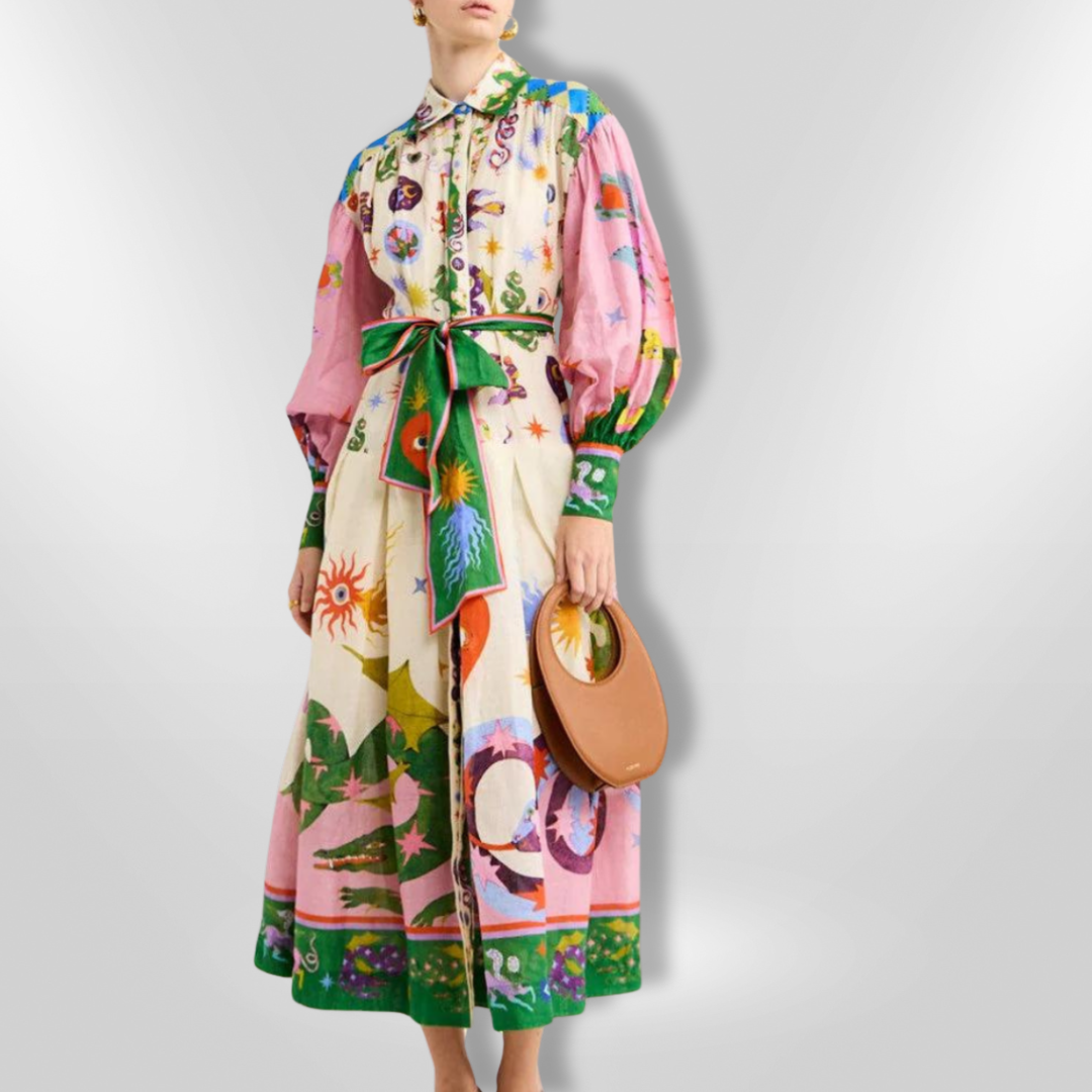 Kvinne Maxi Kjole Med Voluminøse Ermer Og Belte 6