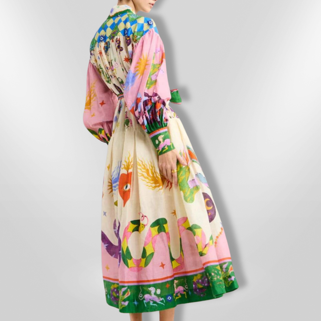 Kvinne Maxi Kjole Med Voluminøse Ermer Og Belte 7