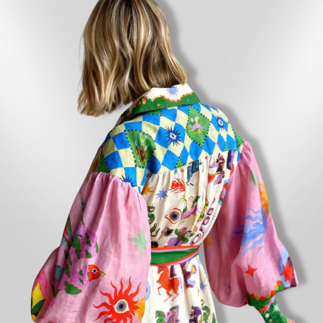 Kvinne Maxi Kjole Med Voluminøse Ermer Og Belte 8