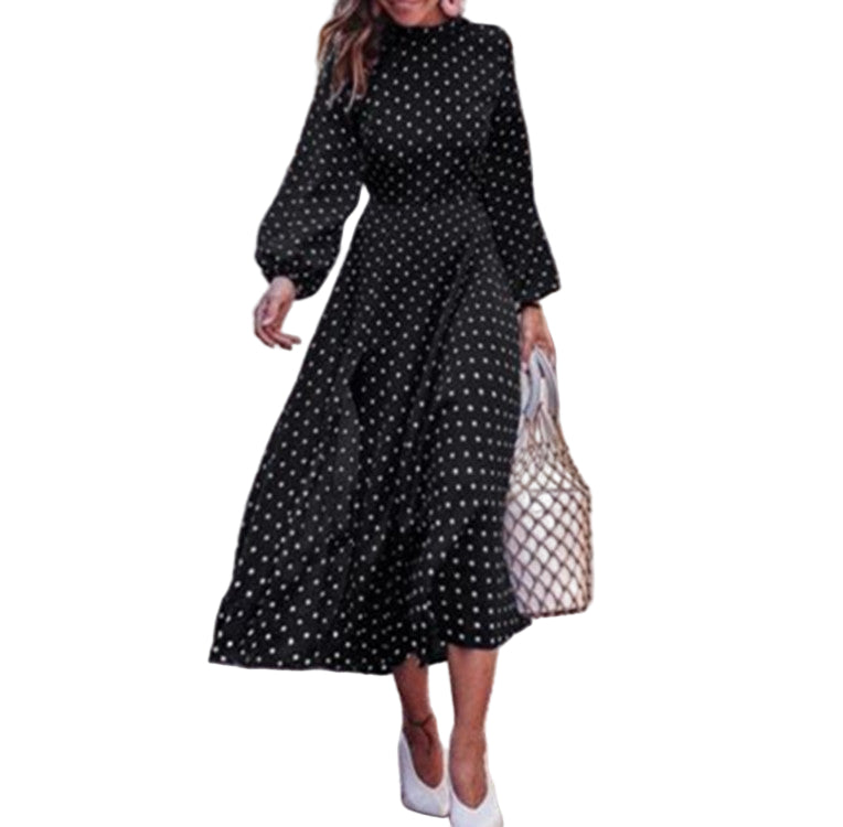 Kvinne Maxi Kjole Polka Prikket Langermet 0