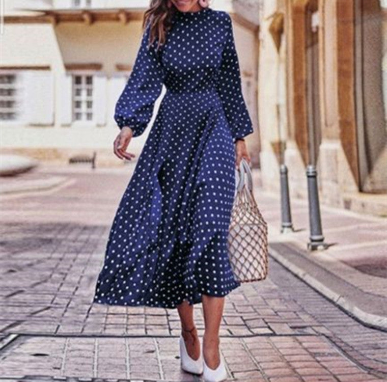Kvinne Maxi Kjole Polka Prikket Langermet 1