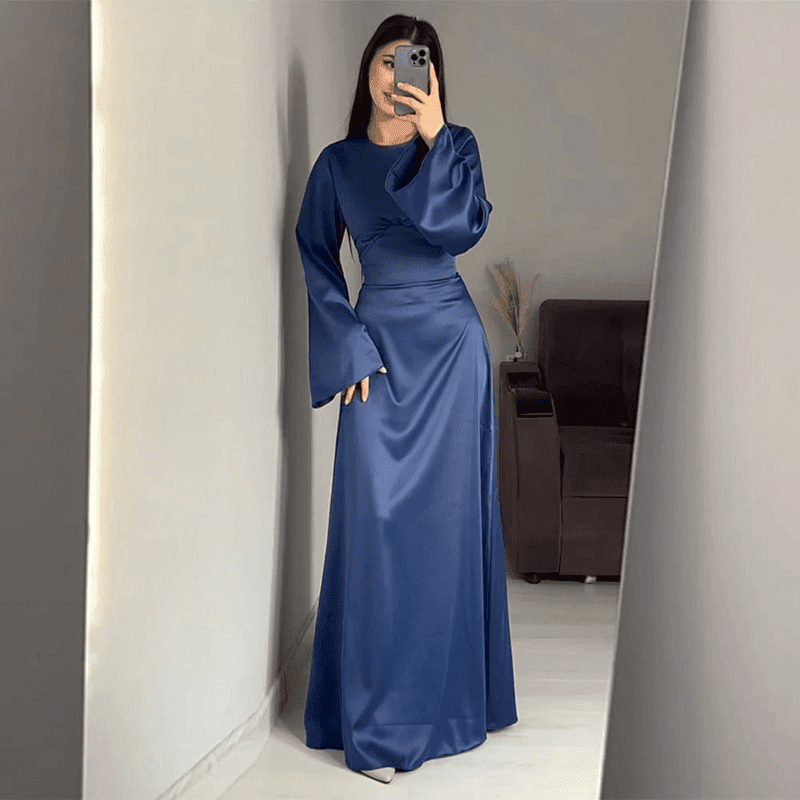 Kvinne Maxi Kjole Satin Lang Stil 3