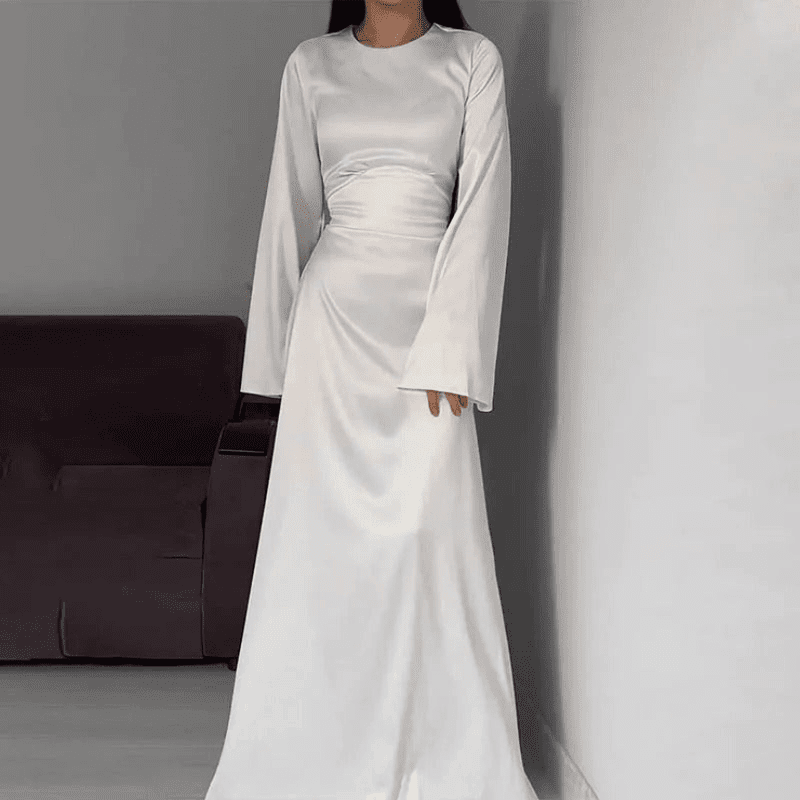 Kvinne Maxi Kjole Satin Lang Stil 4