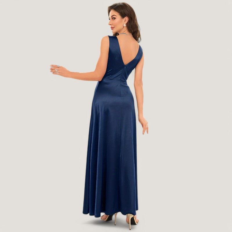 Kvinne Maxi Kjole Uten Ermer V-Hals Satin 6