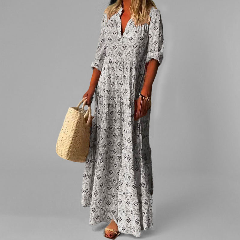 Kvinne Maxi Kjole V-Hals Vintage Print 2