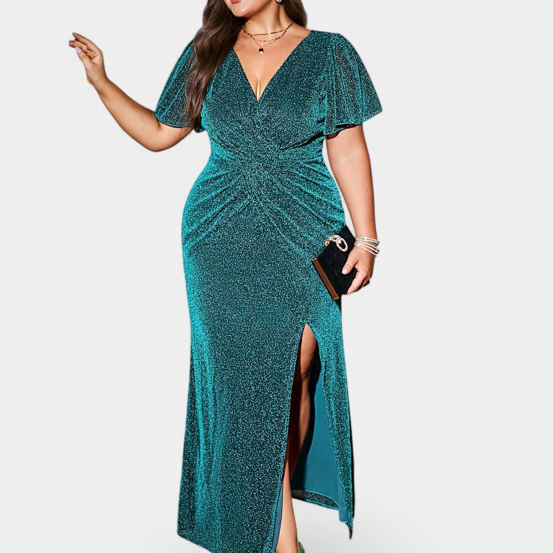 Kvinne Maxi Kjole V-hals Polyester Langermet for Bryllup 4