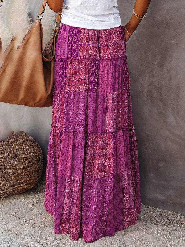 Kvinne Maxi Skjørt Bohem Høy Midje Polyester 3