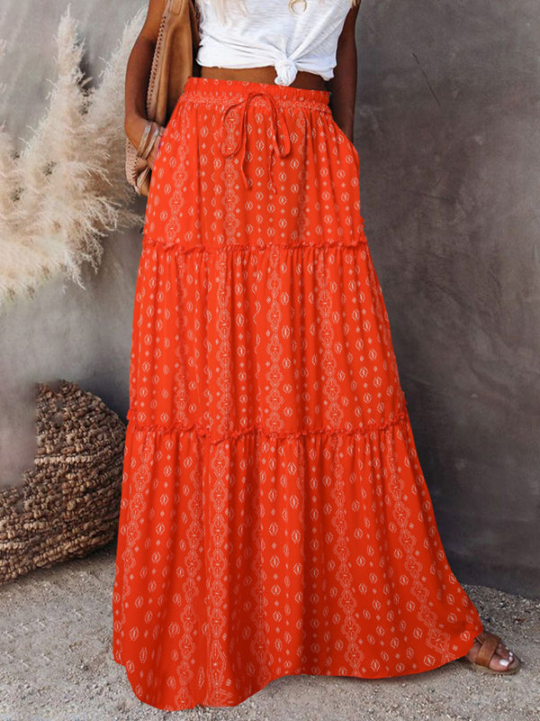 Kvinne Maxi Skjørt Bohem Høy Midje Polyester 6