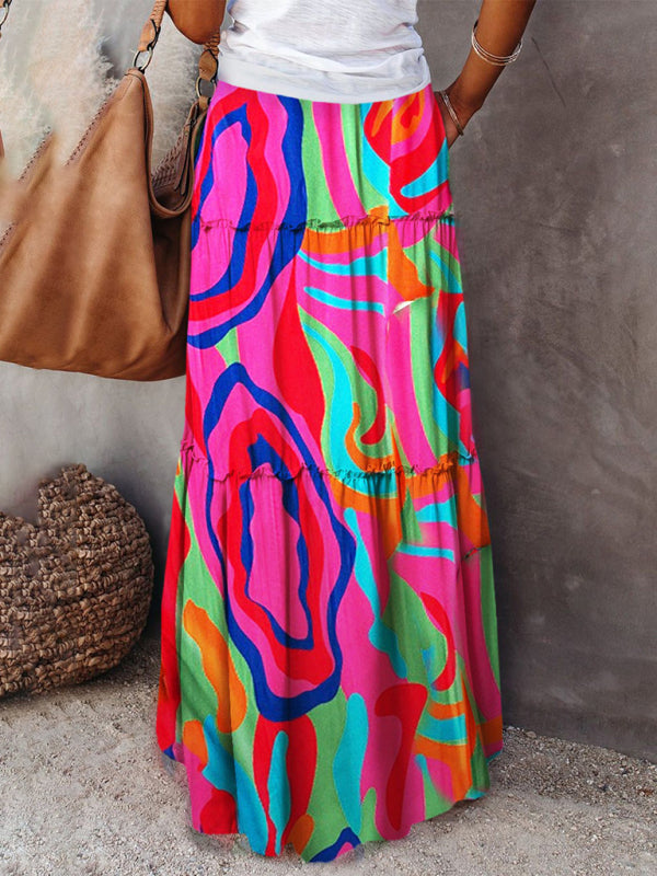 Kvinne Maxi Skjørt Bohem Høy Midje Polyester 7