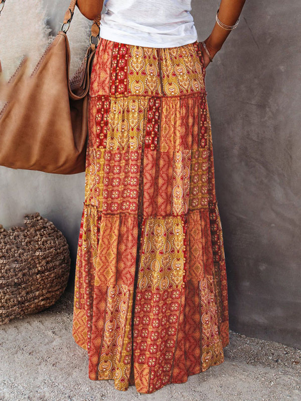 Kvinne Maxi Skjørt Bohem Høy Midje Polyester 8