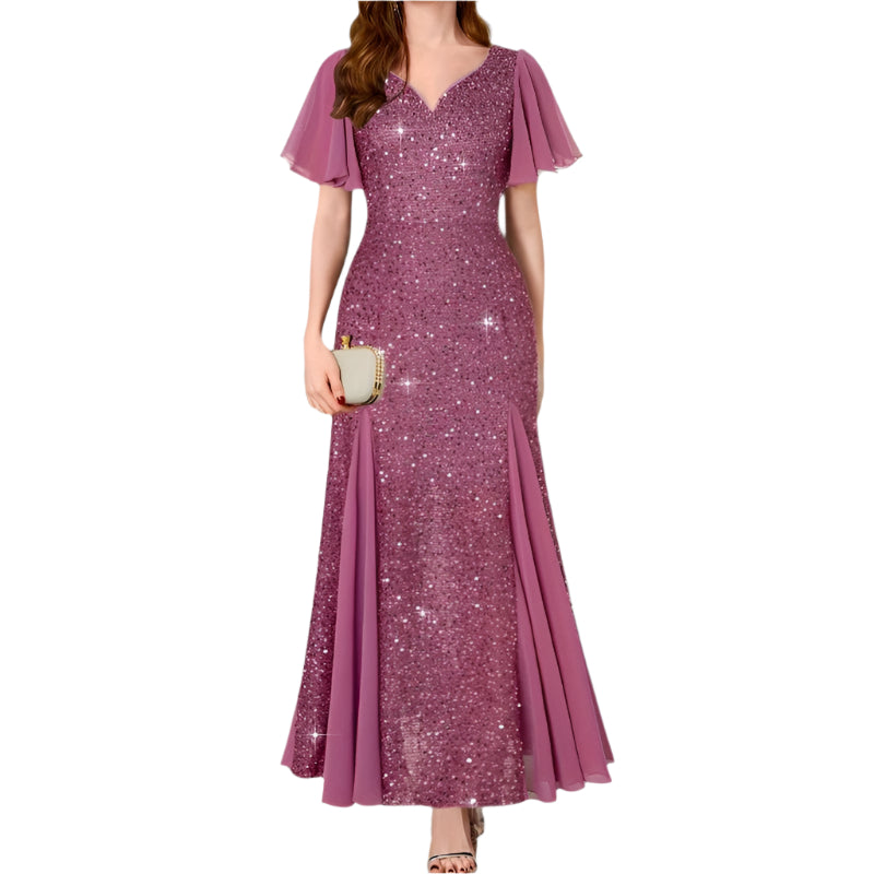 Kvinne Maxikjole med Hjerteutskjæring og Paillettdetaljer 0