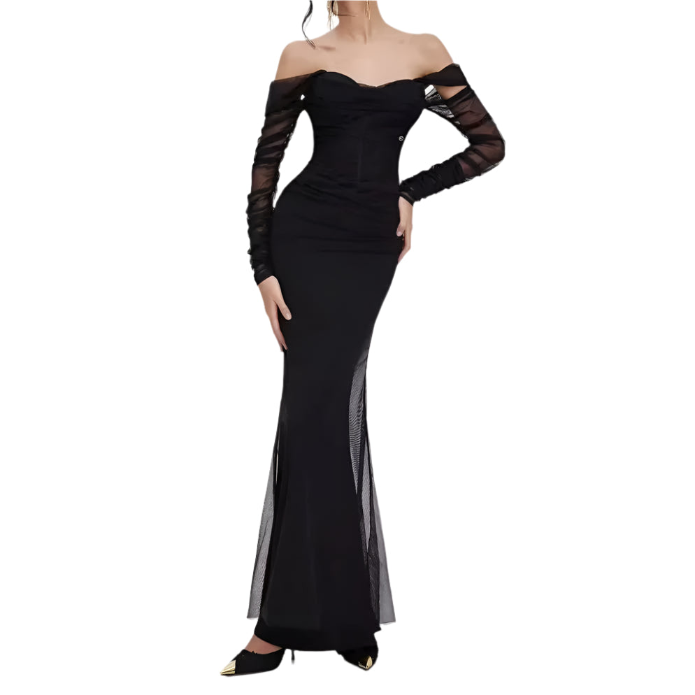 Kvinne Mermaid Kjole Off-Shoulder Mesh Detaljer Bodycon 0