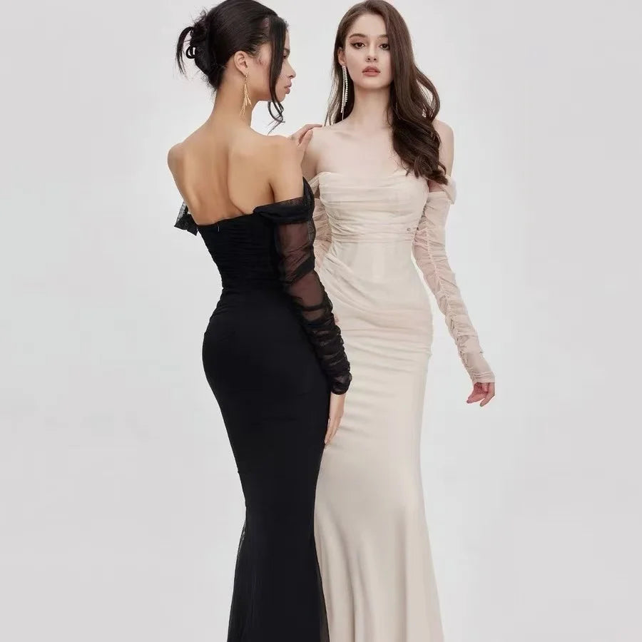 Kvinne Mermaid Kjole Off-Shoulder Mesh Detaljer Bodycon 2