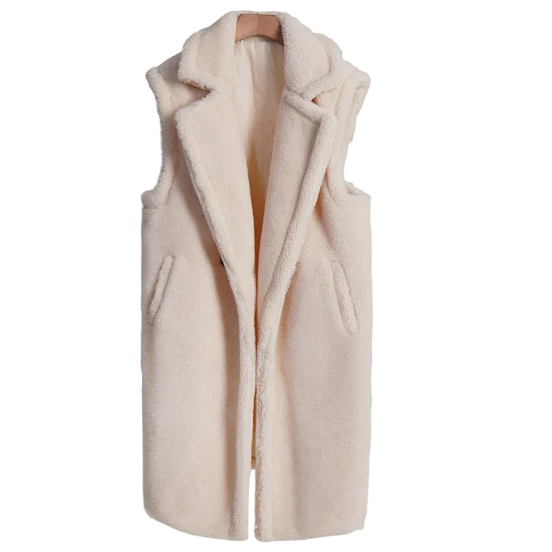 Kvinne Mid-Length Teddy Frakk Uten Ermer Oversized Passform 0