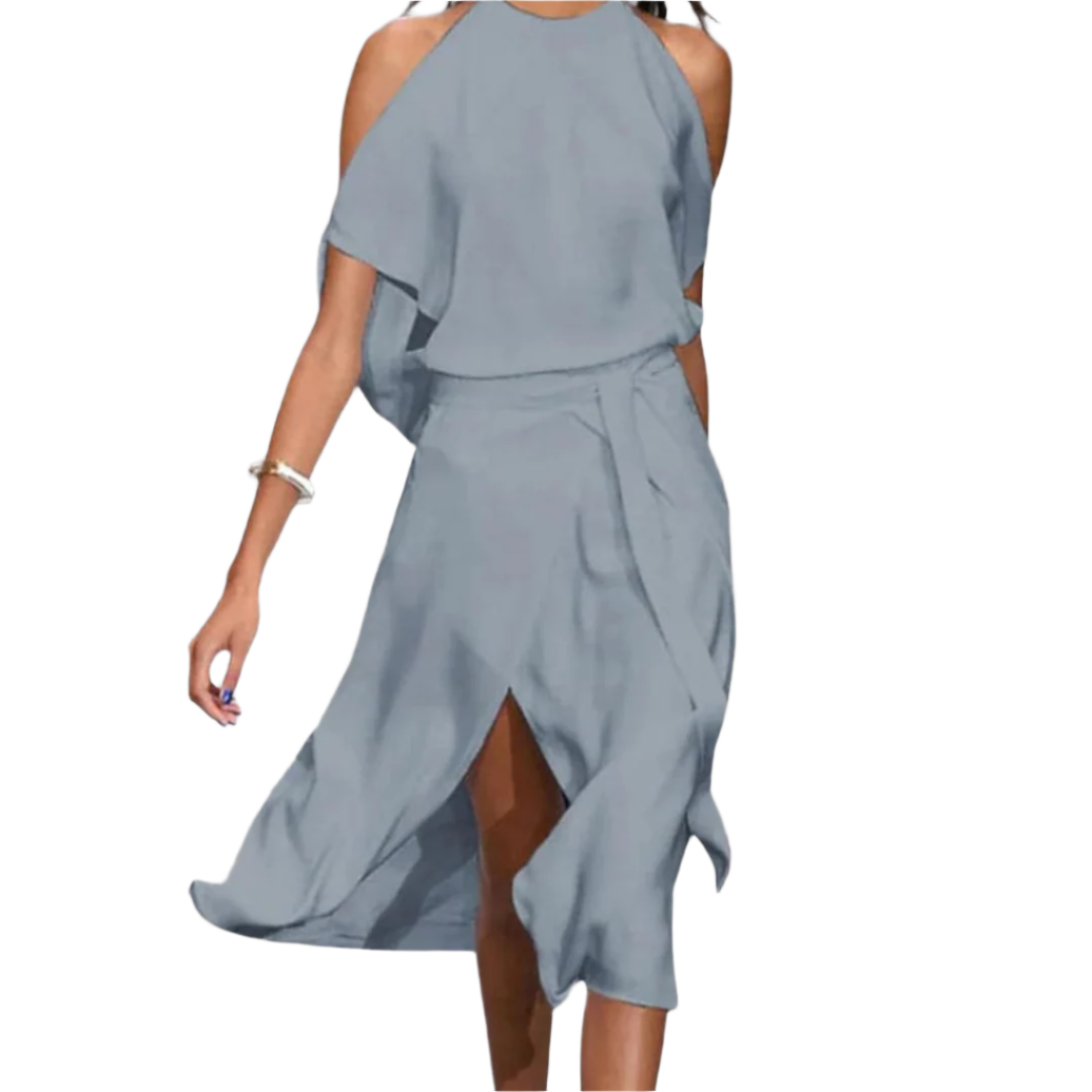 Kvinne Midi Kjole Åpen Skuldre Lett Pustende Stoff 0