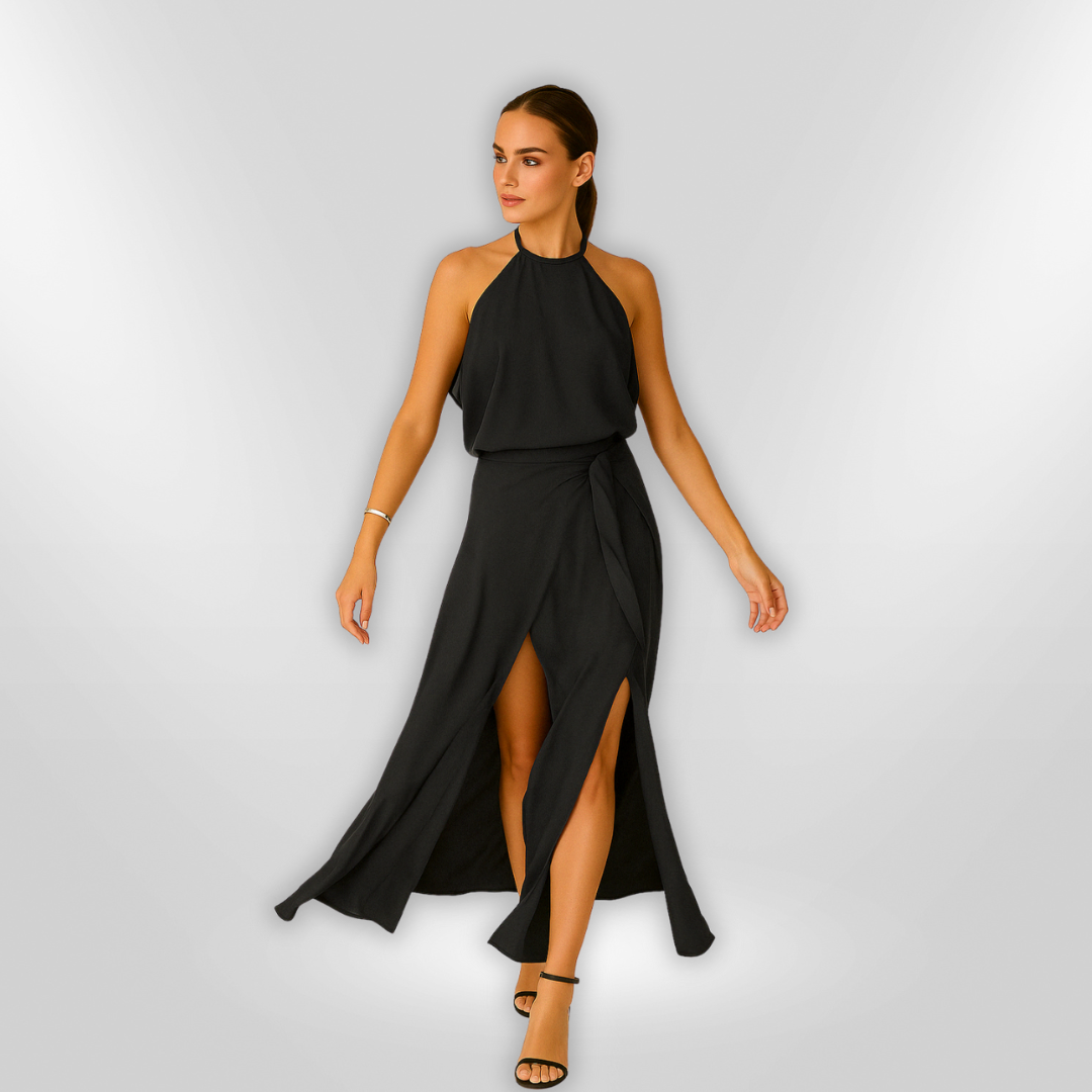 Kvinne Midi Kjole Åpen Skuldre Lett Pustende Stoff 1