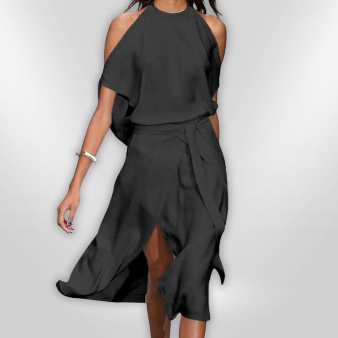 Kvinne Midi Kjole Åpen Skuldre Lett Pustende Stoff 2