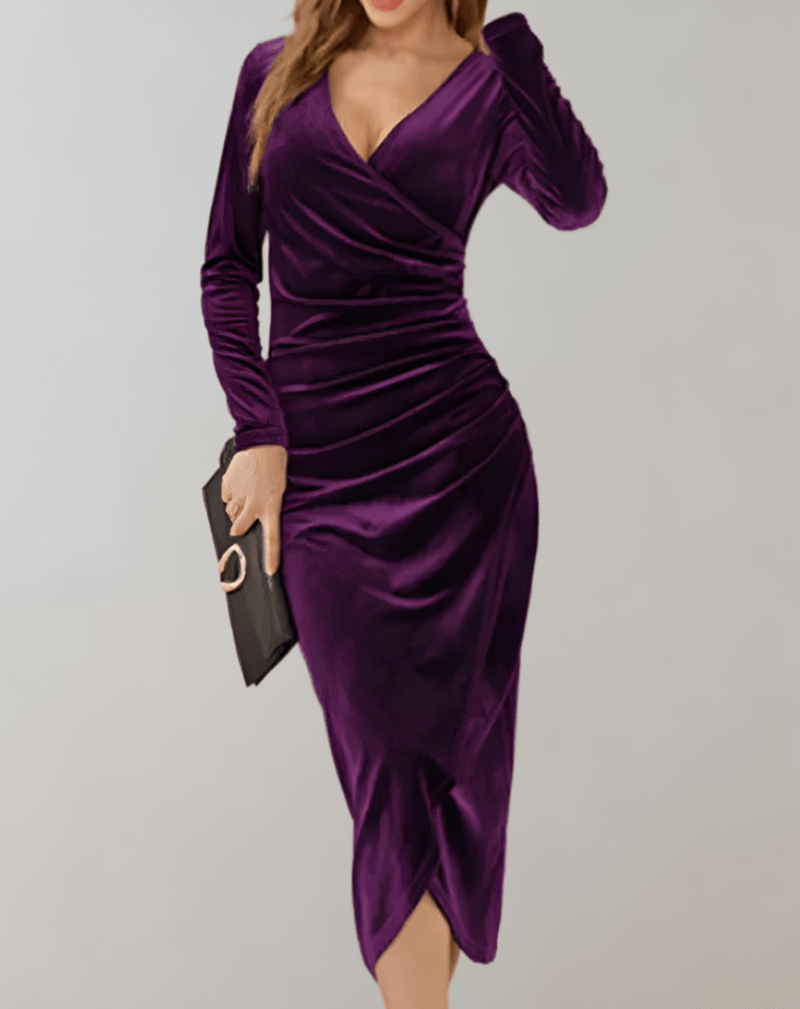 Kvinne Midi Kjole Bodycon i Luksuriøs Velour 2