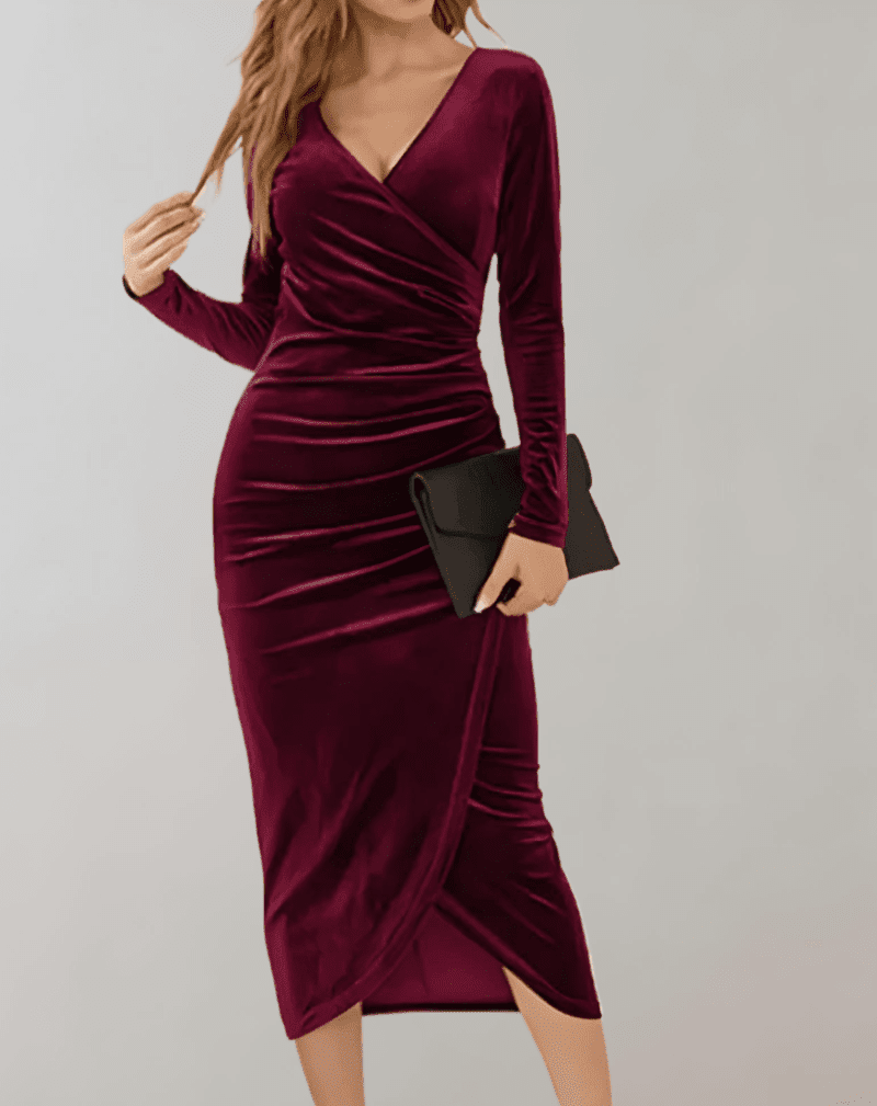 Kvinne Midi Kjole Bodycon i Luksuriøs Velour 3