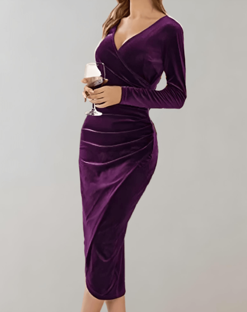 Kvinne Midi Kjole Bodycon i Luksuriøs Velour 4