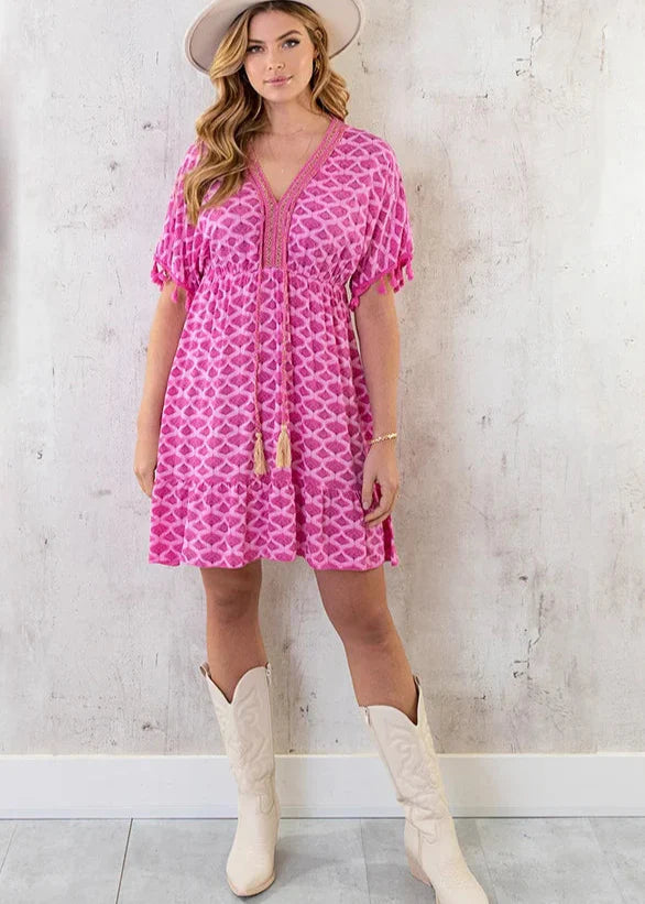 Kvinne Midi Kjole Løs Passform Boho-Stil 1