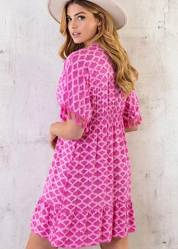 Kvinne Midi Kjole Løs Passform Boho-Stil 2