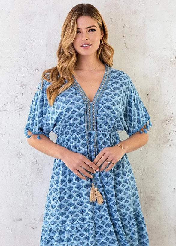 Kvinne Midi Kjole Løs Passform Boho-Stil 3