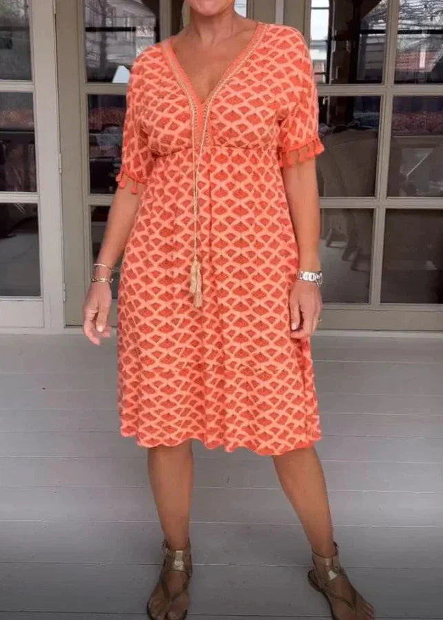 Kvinne Midi Kjole Løs Passform Boho-Stil 5