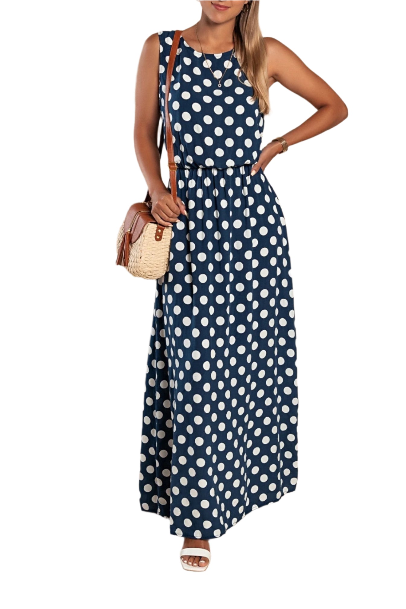 Kvinne Midi Kjole Prikkete Design 0