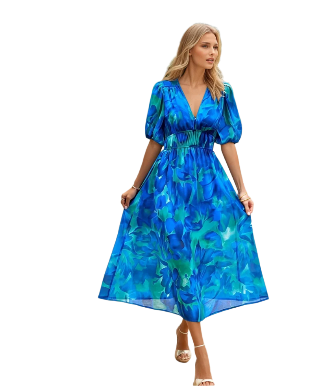 Kvinne Midi Kjole V-Hals Elegant 0