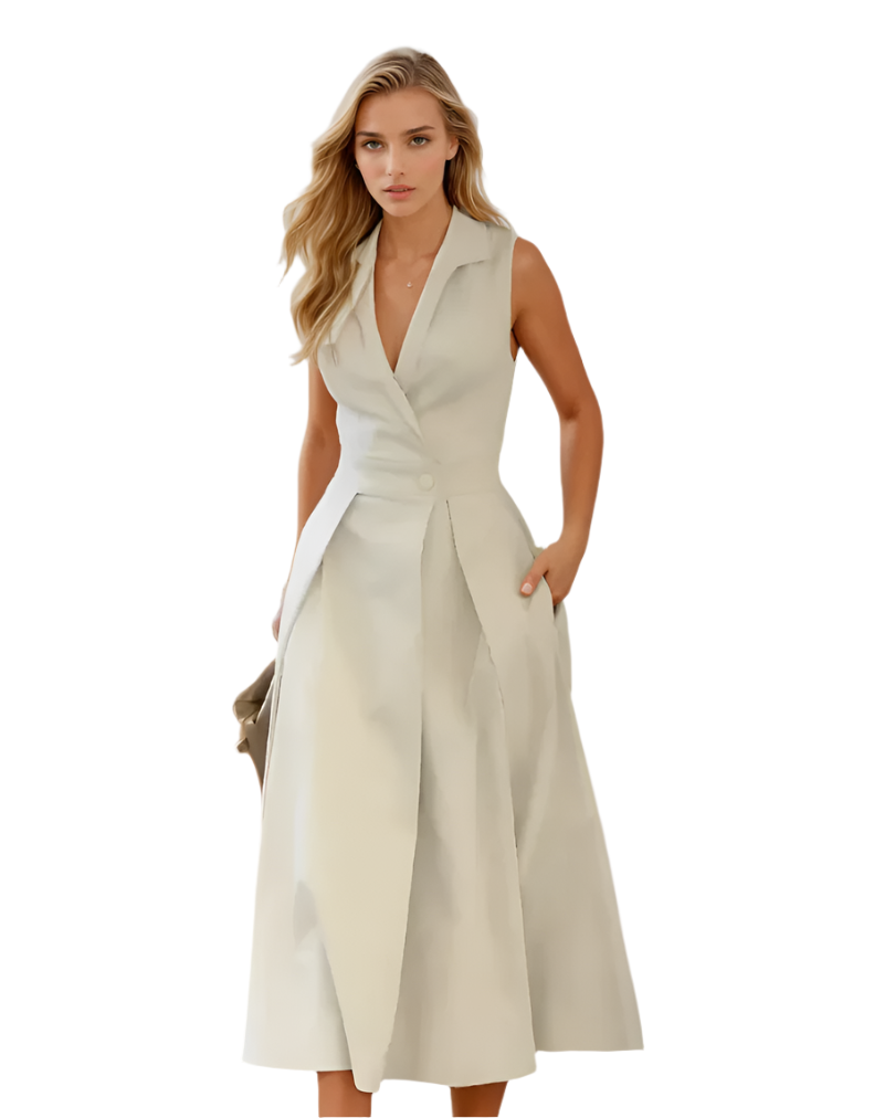 Kvinne Midi Kjole V-Hals Elegant 0