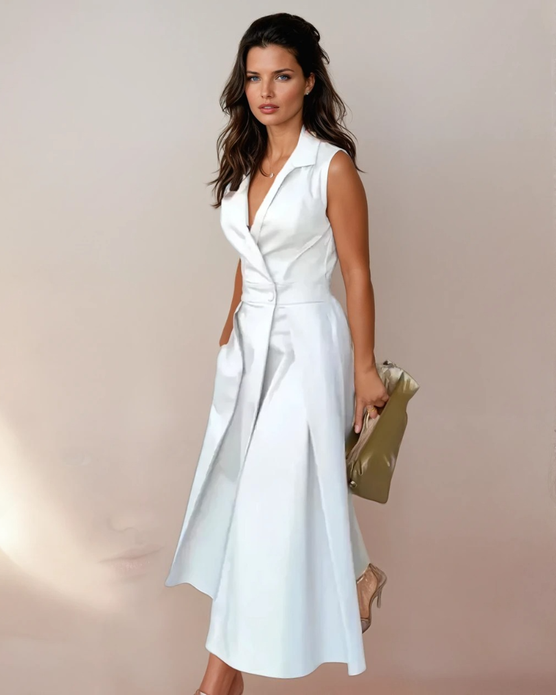 Kvinne Midi Kjole V-Hals Elegant 1