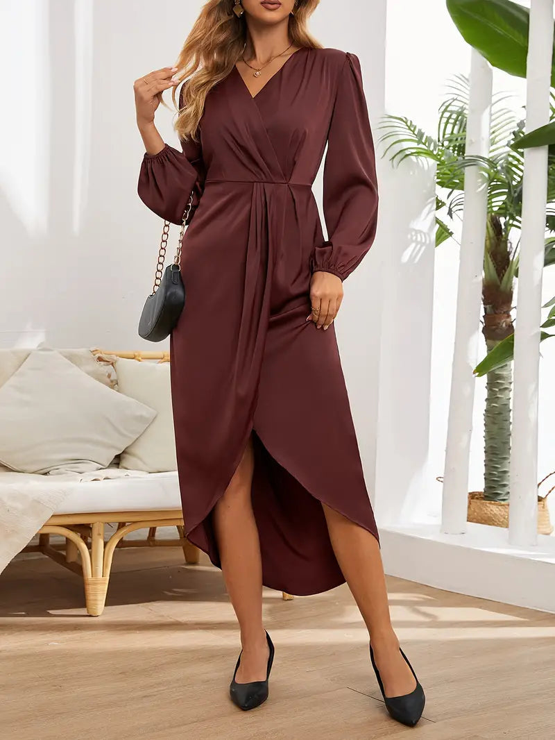 Kvinne Midi Kjole V-Utringning Ballongerm Spandex Polyester 3