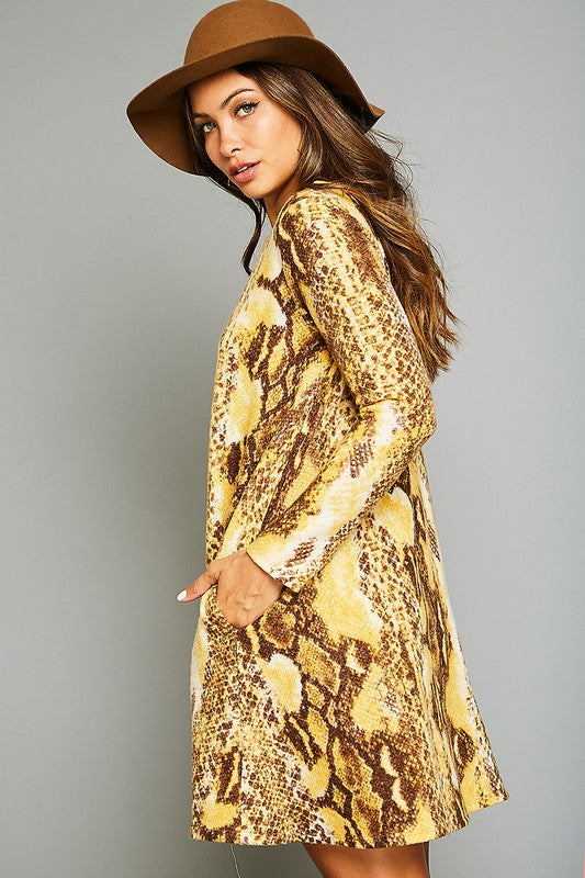 Kvinne Mini Kjole Dyr Trykk med Lommer 2