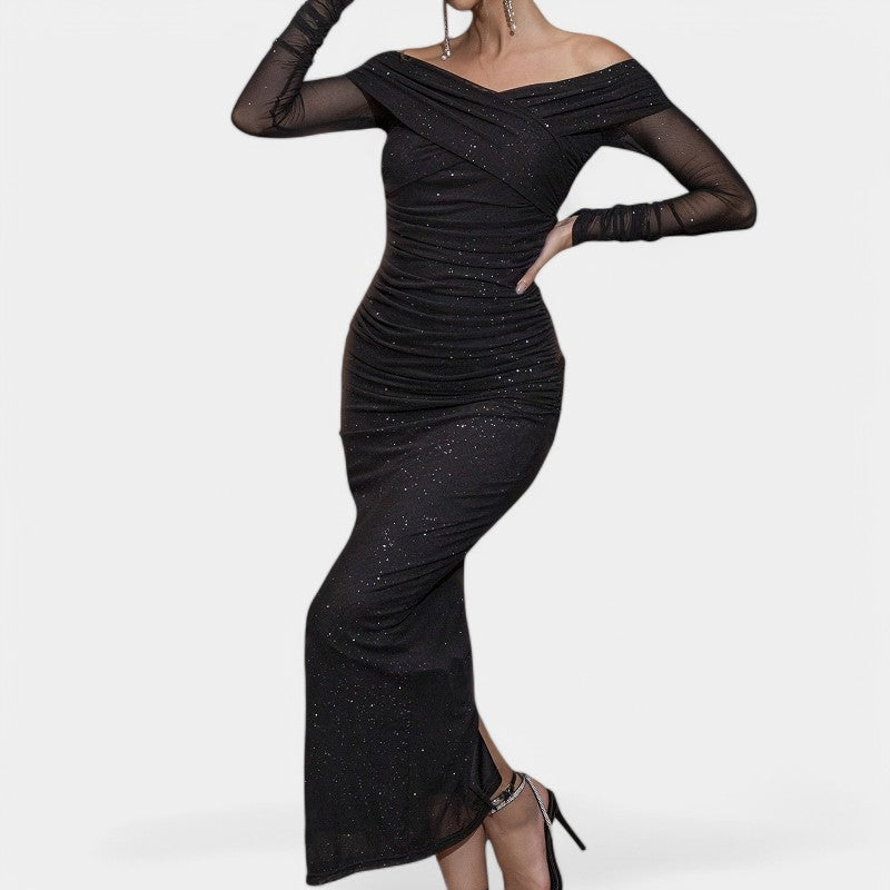 Kvinne Off-Shoulder Kjole Langermet Polyester 1