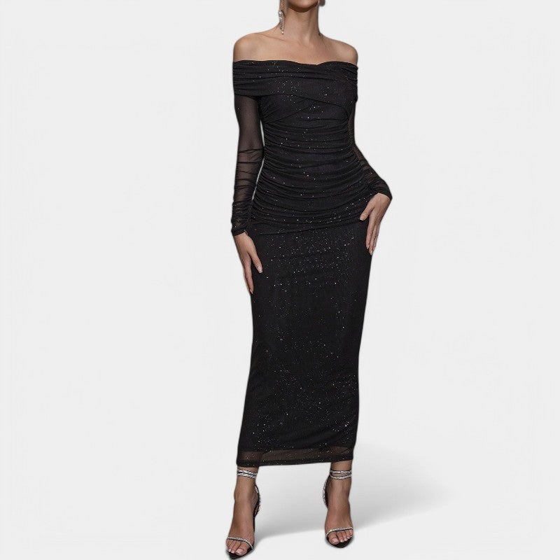 Kvinne Off-Shoulder Kjole Langermet Polyester 3