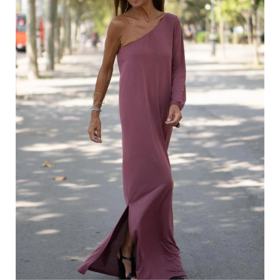 Kvinne One-Shoulder Kjole Asymmetrisk Bomull 2