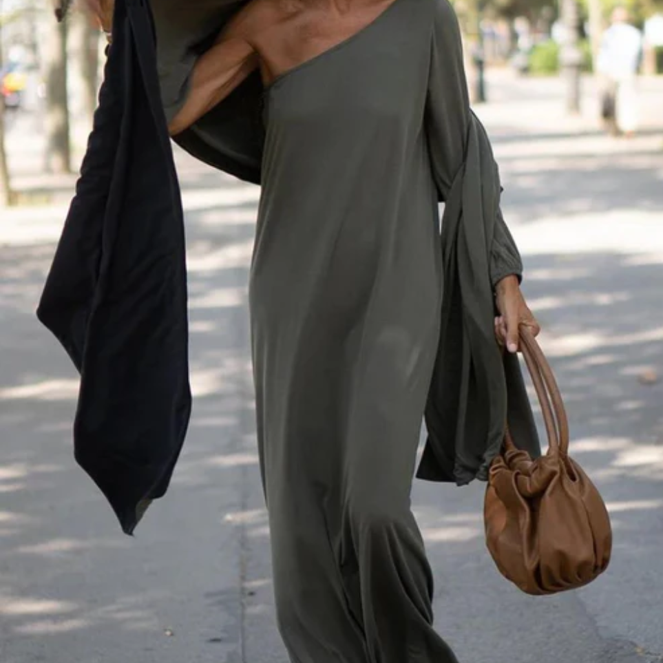 Kvinne One-Shoulder Kjole Asymmetrisk Bomull 3