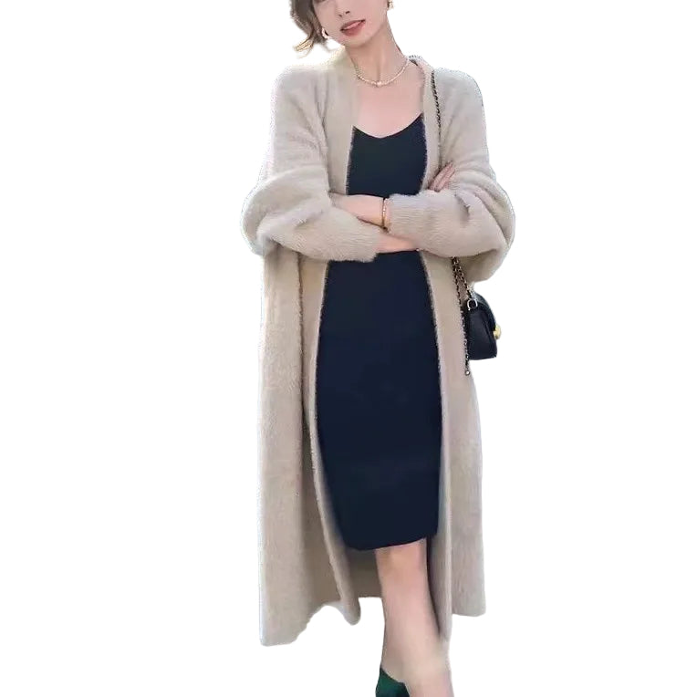 Kvinne Oversized Strikket Cardigan med Åpen Front 0