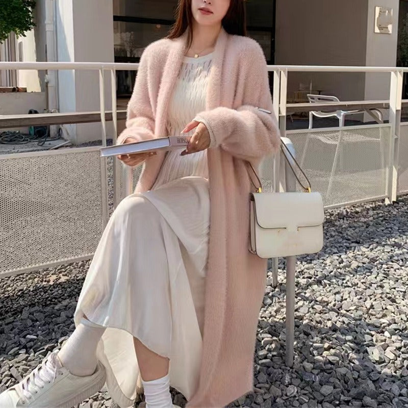 Kvinne Oversized Strikket Cardigan med Åpen Front 1