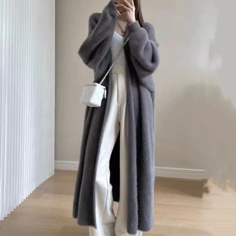 Kvinne Oversized Strikket Cardigan med Åpen Front 4