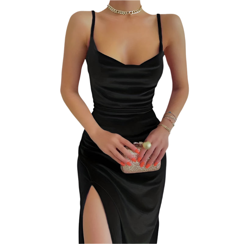 Kvinne Robe Bodycon med Fente og Fronces 0