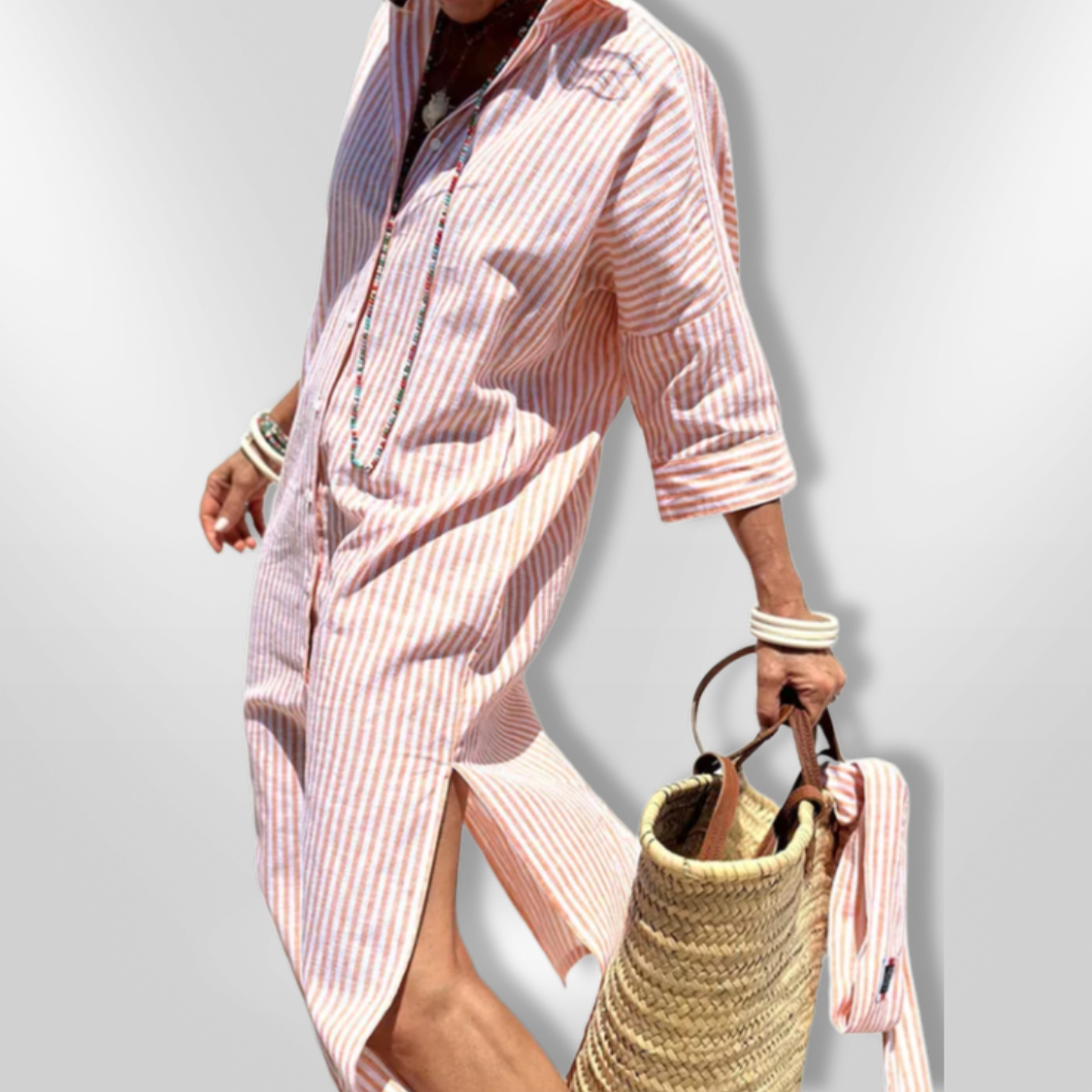 Kvinne Robe Chemise Stripete Lett Bomull 6