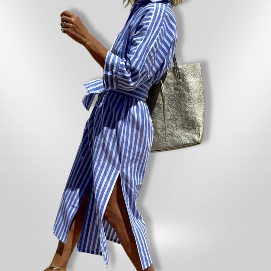 Kvinne Robe Chemise Stripete Lett Bomull 7