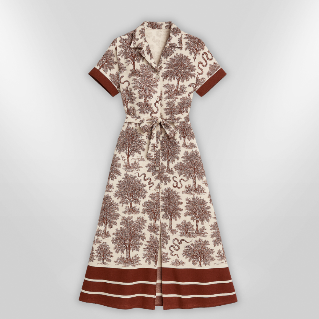 Kvinne Robe Med Naturinspirert Trykk 3