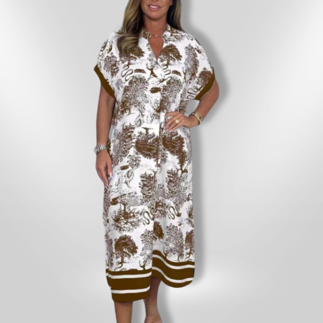 Kvinne Robe Med Naturinspirert Trykk 6