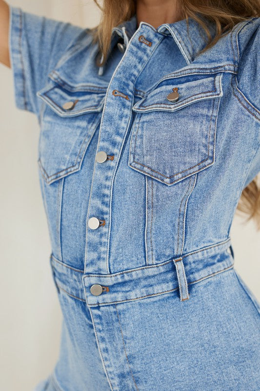 Kvinne Romper Denim Med Knapper Frayed Hem 2