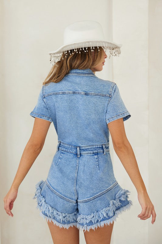 Kvinne Romper Denim Med Knapper Frayed Hem 3