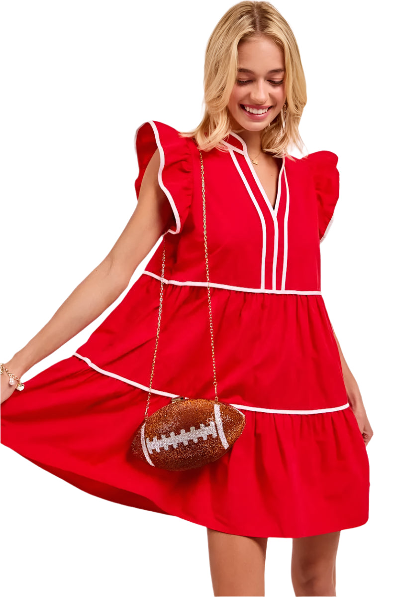 Kvinne Ruffled Kjole Med Kontrastbinding 100% Bomull 0